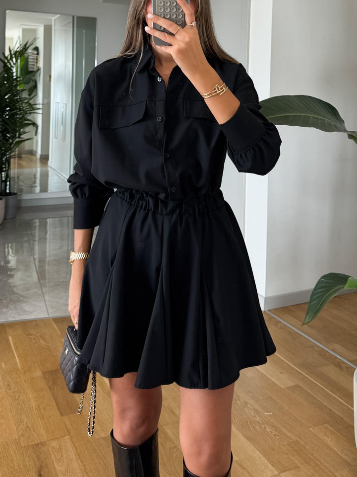 Elegant Long Sleeve Shirt Waist Mini Dress
