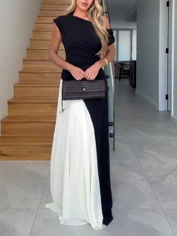 Classic Black And White Spliced Dress