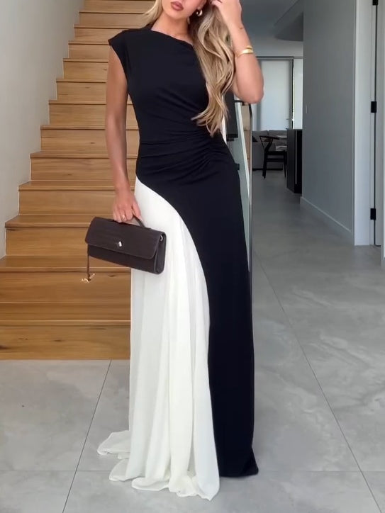 Classic Black And White Spliced Dress