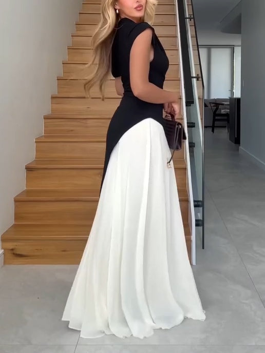 Classic Black And White Spliced Dress