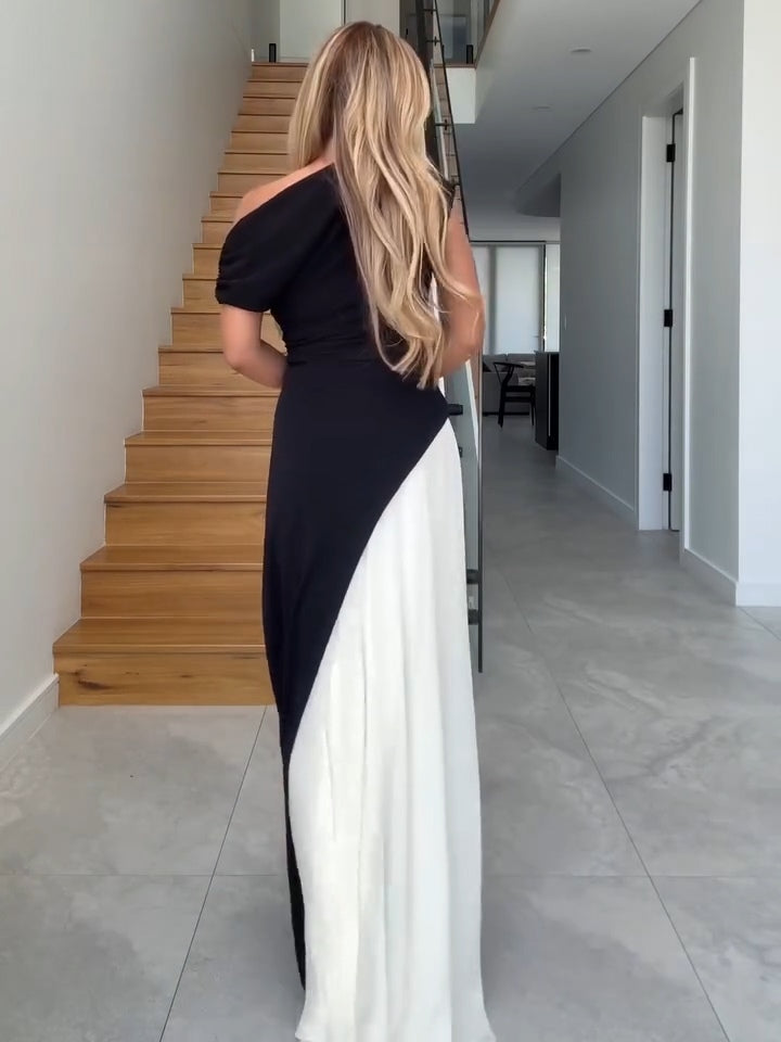 Classic Black And White Spliced Dress