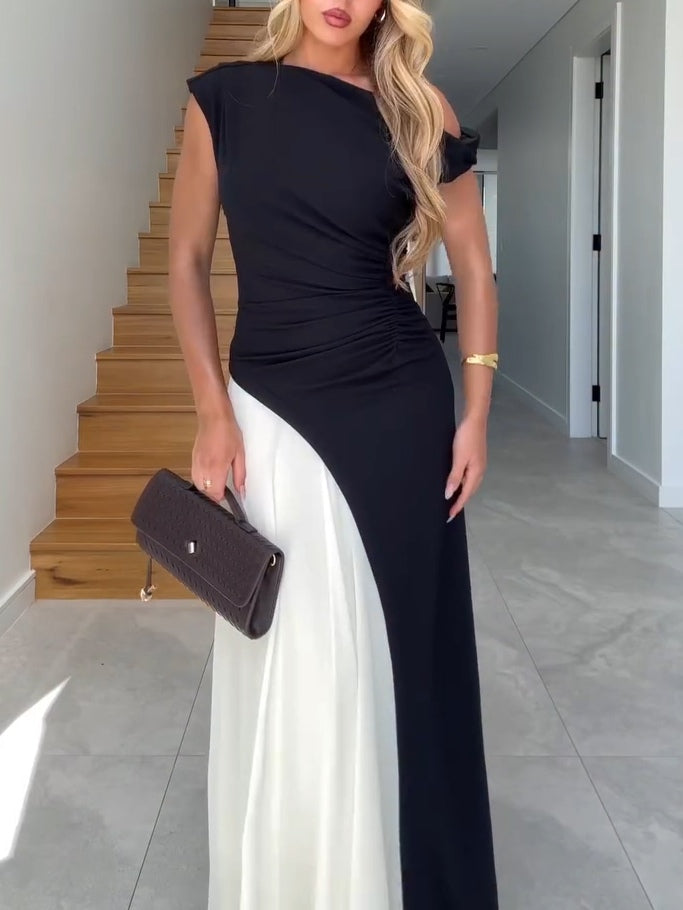 Classic Black And White Spliced Dress