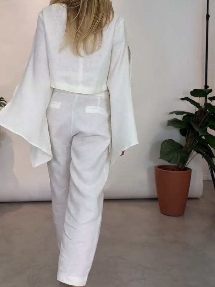 Chic Cotton And Linen Slit Sleeve Casual Two-piece Suit