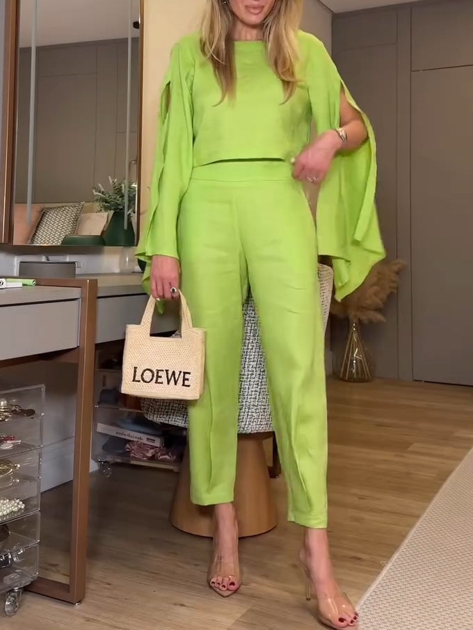 Chic Cotton And Linen Slit Sleeve Casual Two-piece Suit