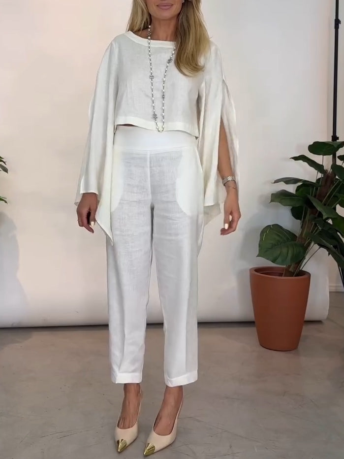 Chic Cotton And Linen Slit Sleeve Casual Two-piece Suit