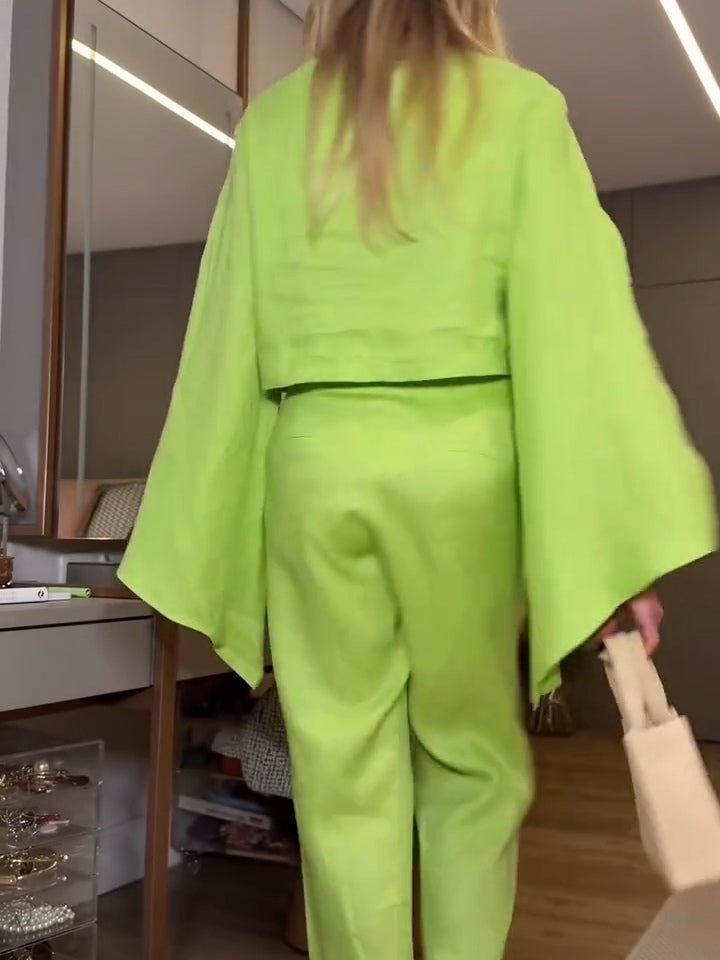 Chic Cotton And Linen Slit Sleeve Casual Two-piece Suit