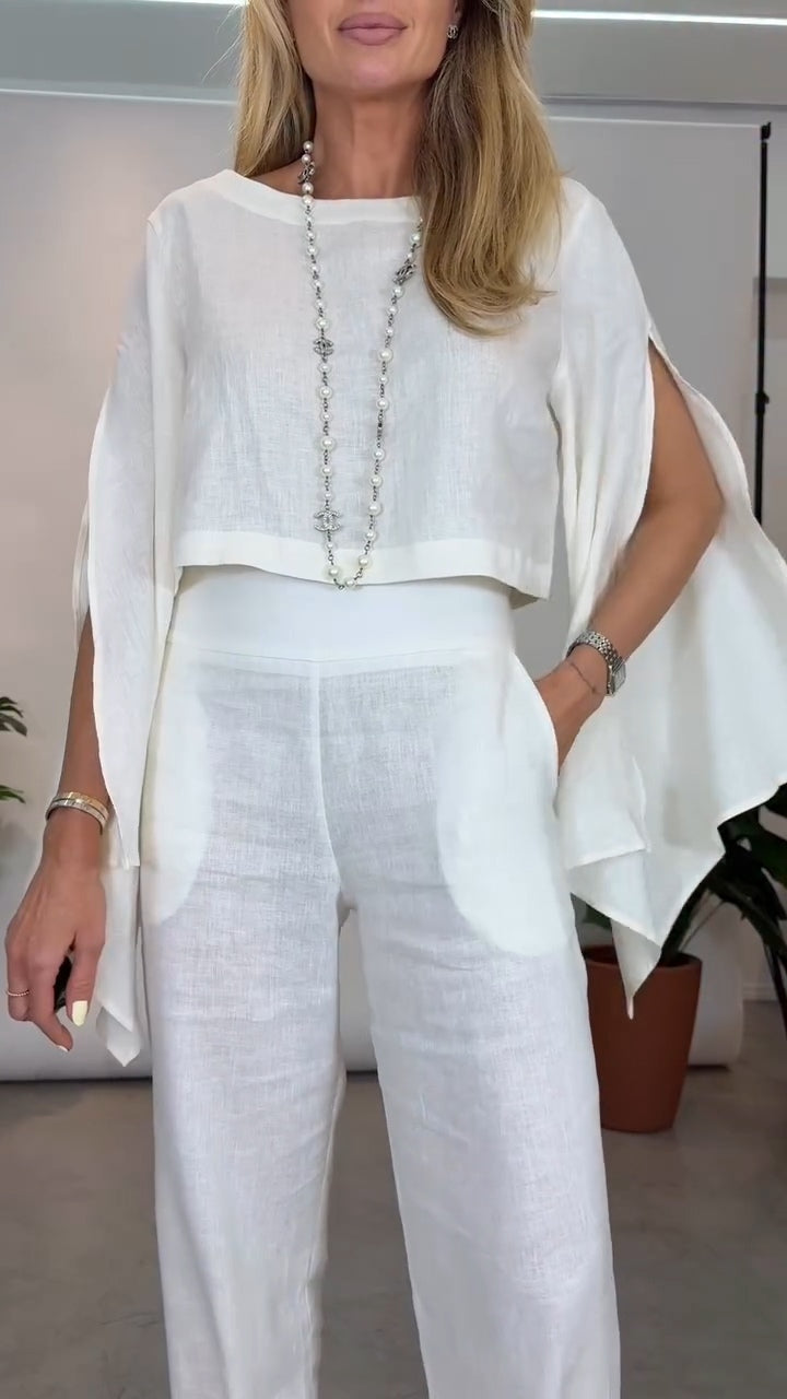 Chic Cotton And Linen Slit Sleeve Casual Two-piece Suit