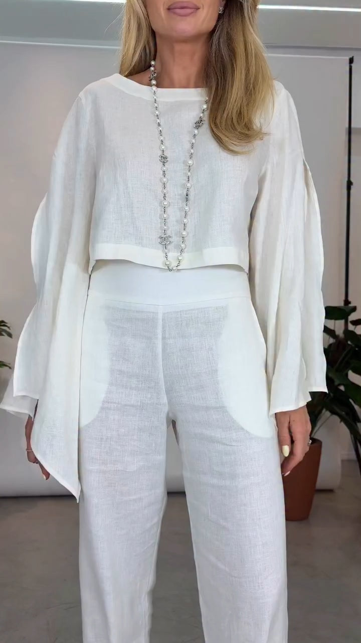 Chic Cotton And Linen Slit Sleeve Casual Two-piece Suit