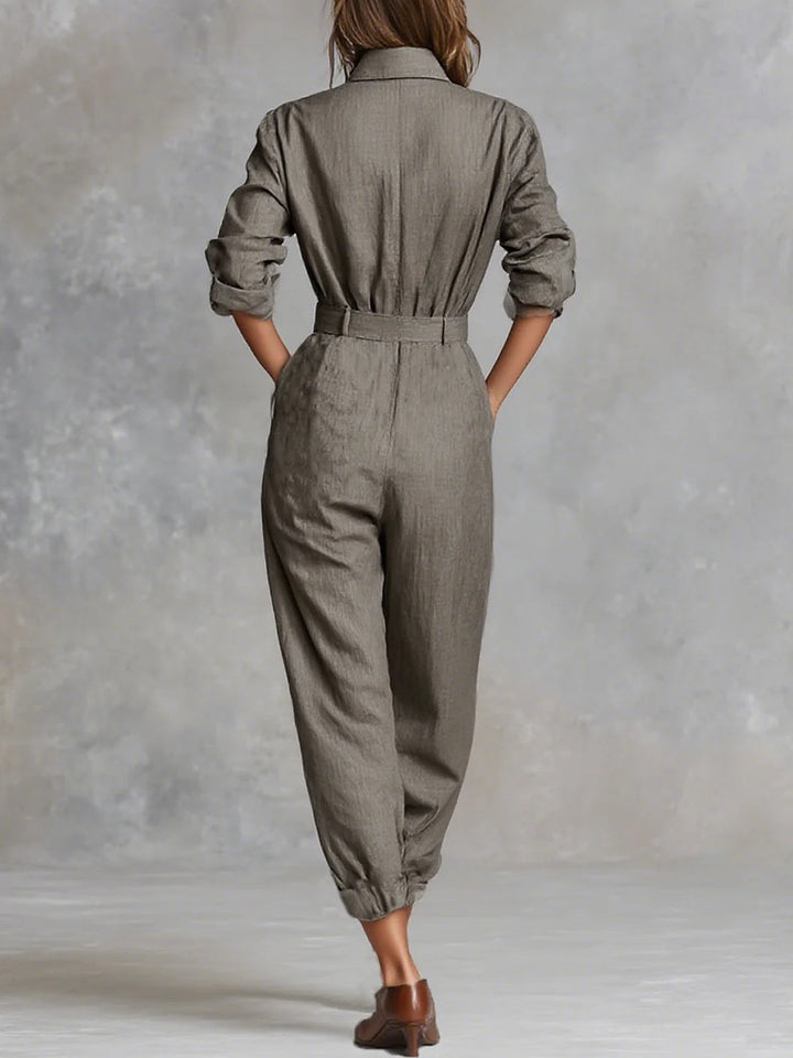 Cotton And Linen Blended Long Sleeve Shirt Jumpsuit