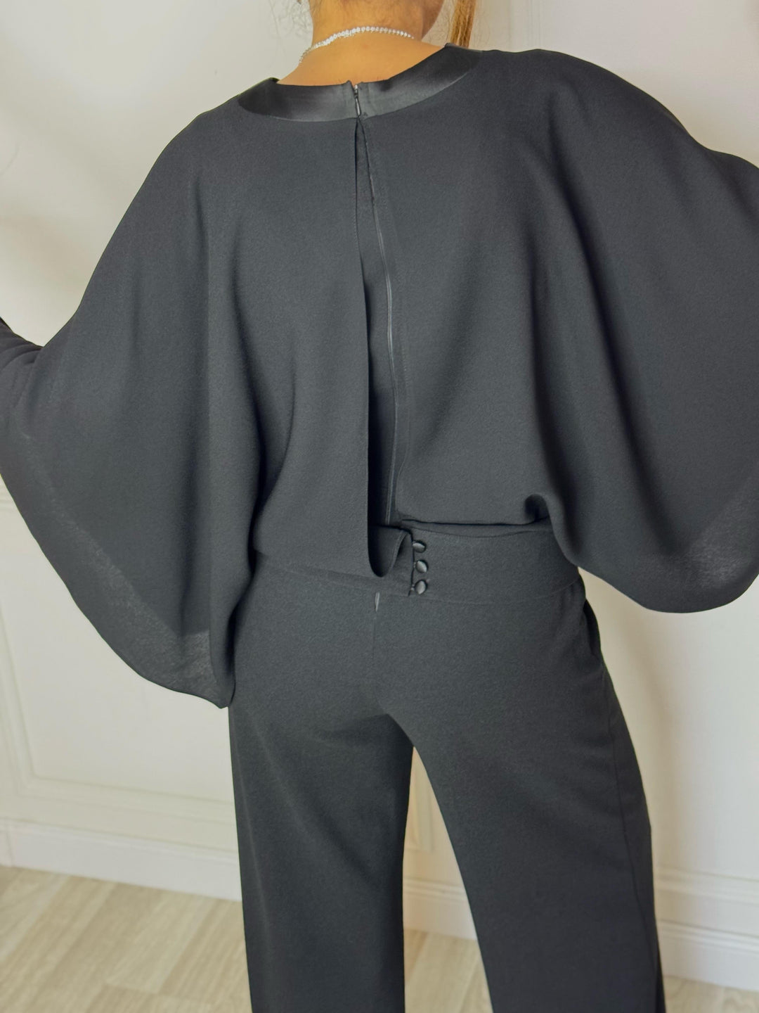 Black V-neck Cape Jumpsuit