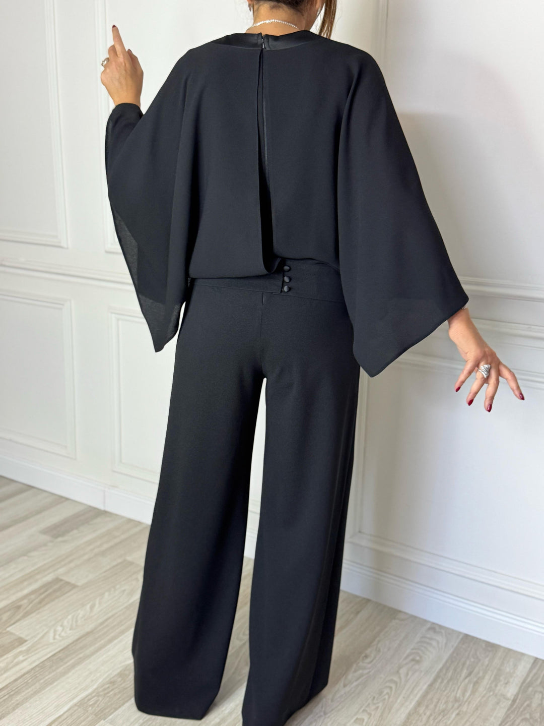 Black V-neck Cape Jumpsuit