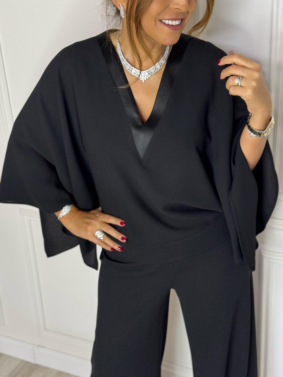 Black V-neck Cape Jumpsuit