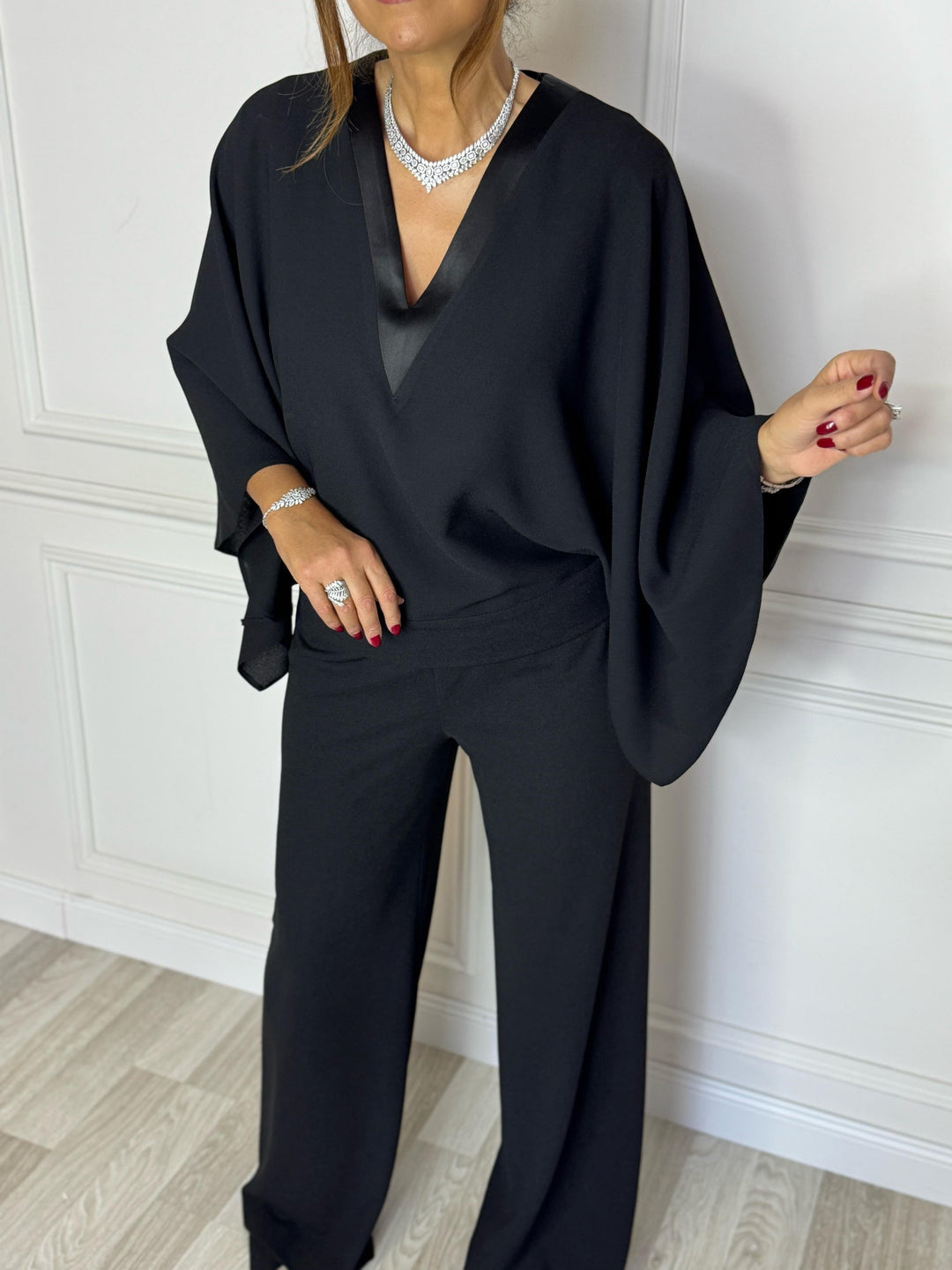 Black V-neck Cape Jumpsuit