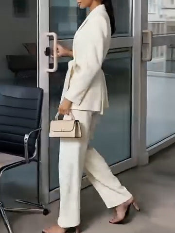 White Simple Lace-up Suit And Wide-leg Pants Two-piece Set