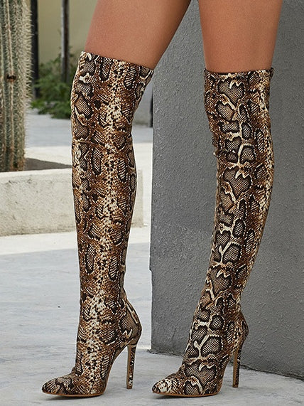 Vintage Snakeskin Brown Over-the-knee Boots