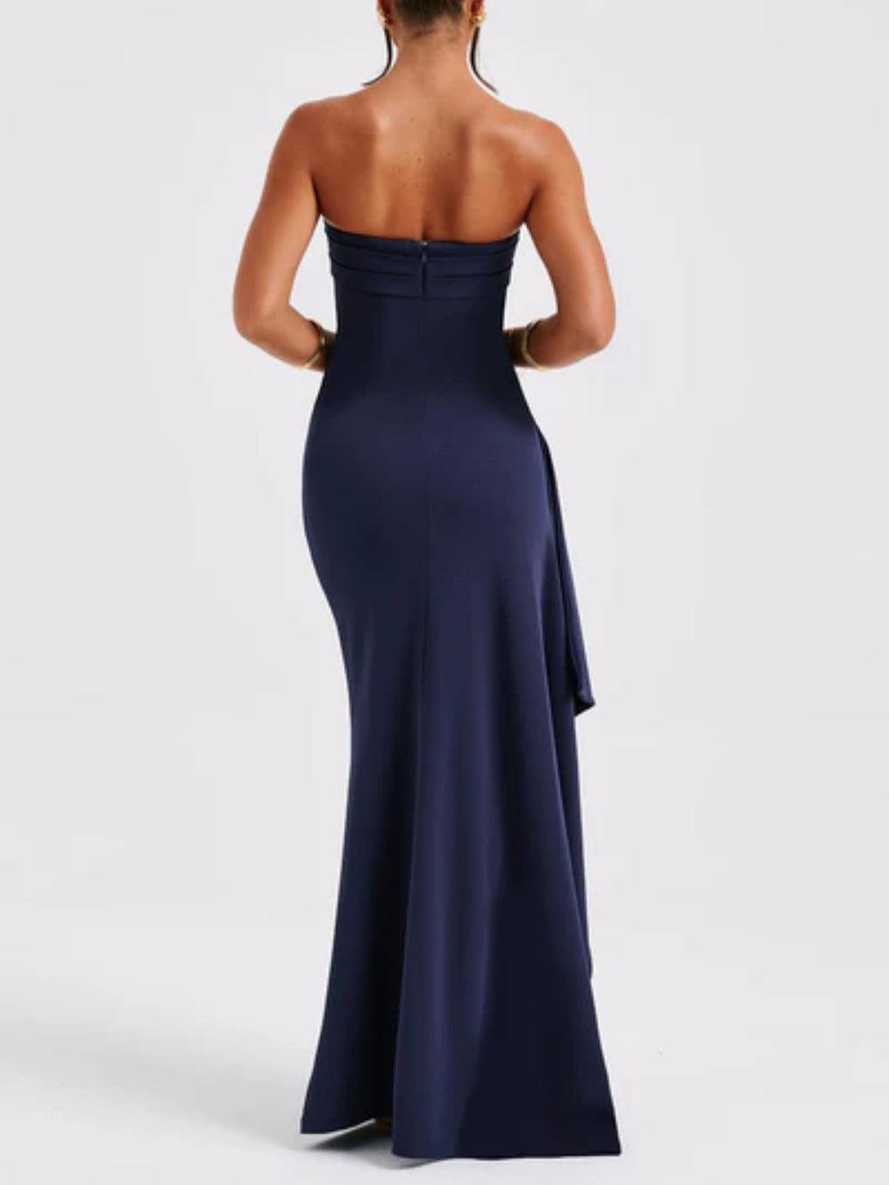 Strapless slit maxi dress