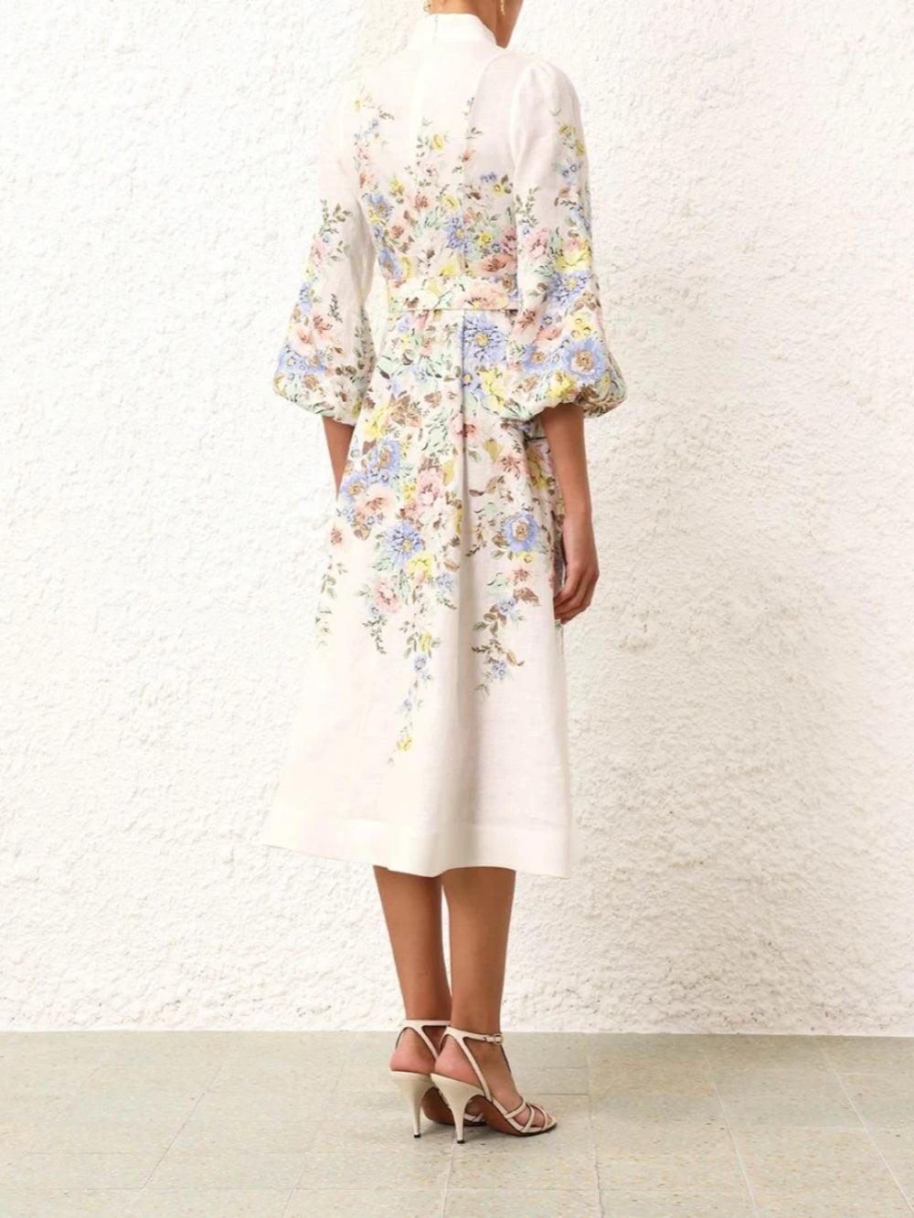 Printed Button Midi Dress