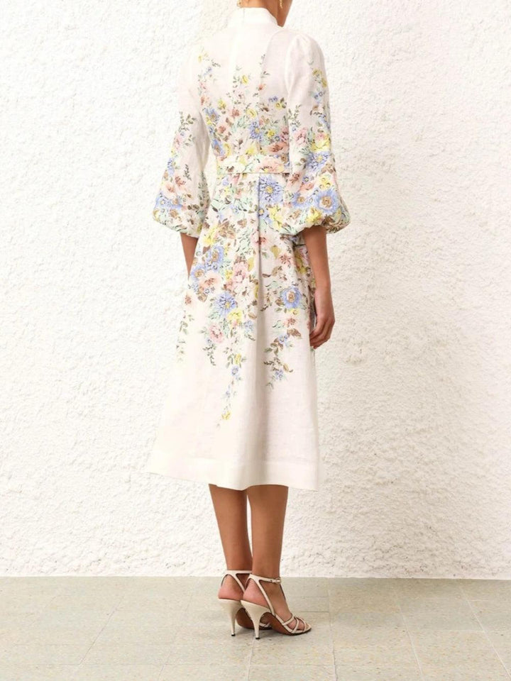 Printed Button Midi Dress