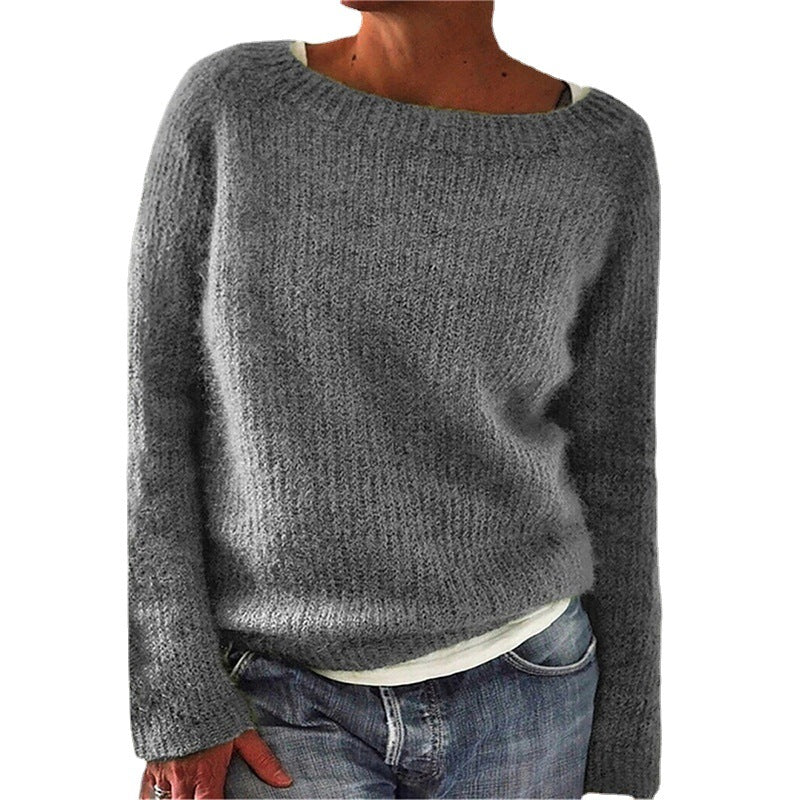 Casual Solid Color Soft Crew-neck Sweater