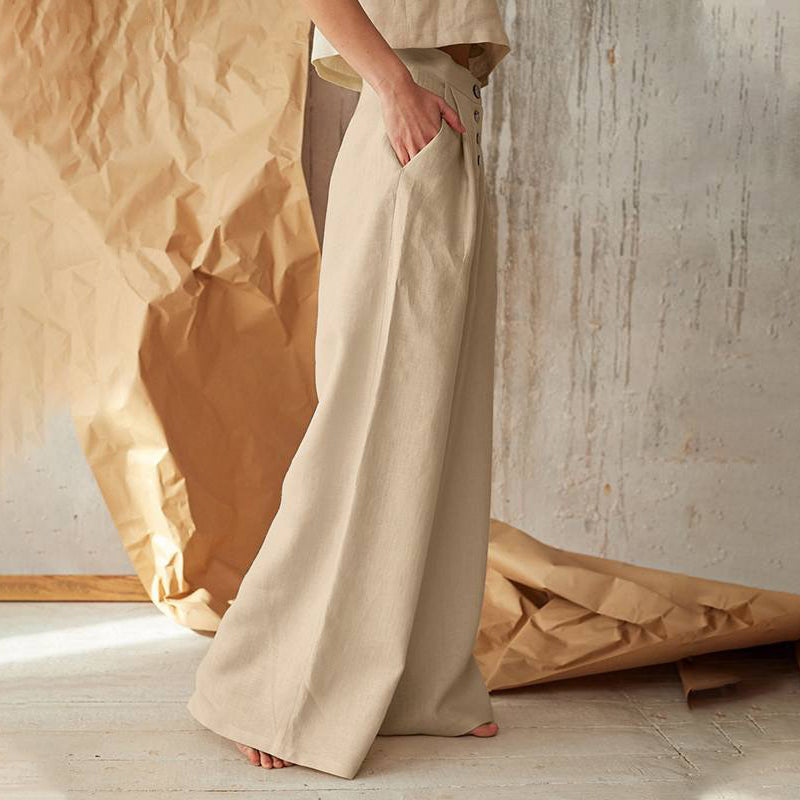 Vintage Plain Button Down Pocket Pants