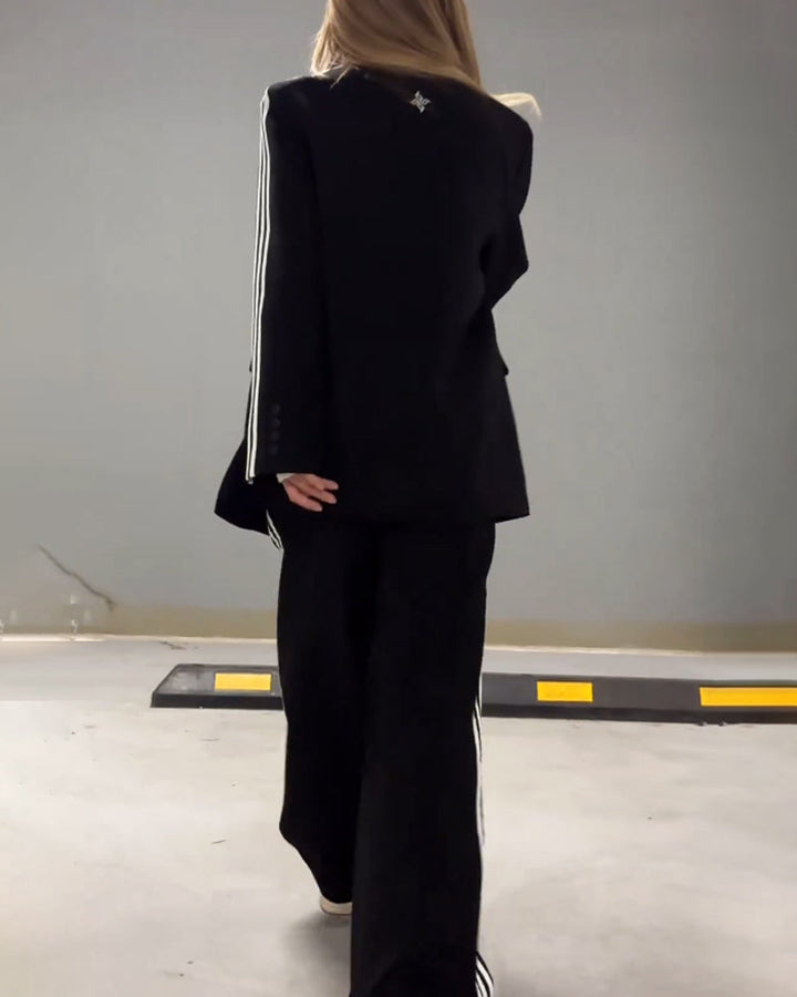 Fashionable Striped Blazer & Wide Leg Pants Two-Piece Set