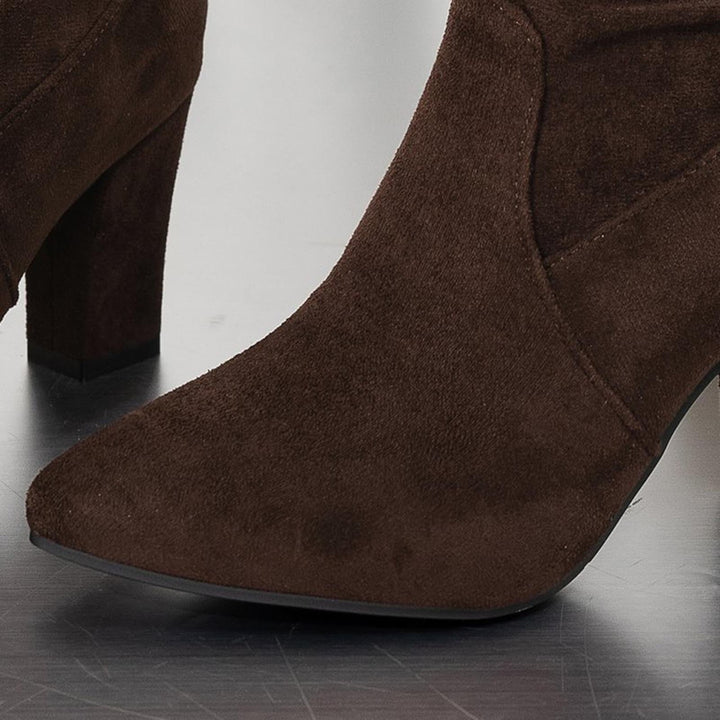 Faux Suede Mid-calf Chunky Heel Boots