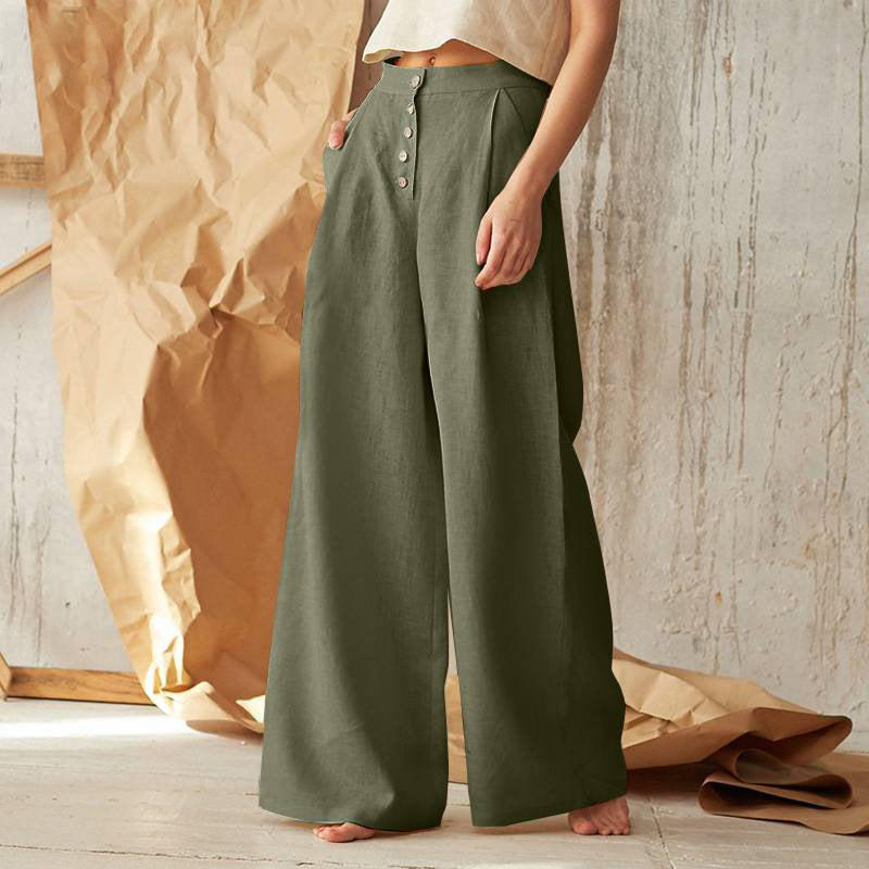 Vintage Plain Button Down Pocket Pants