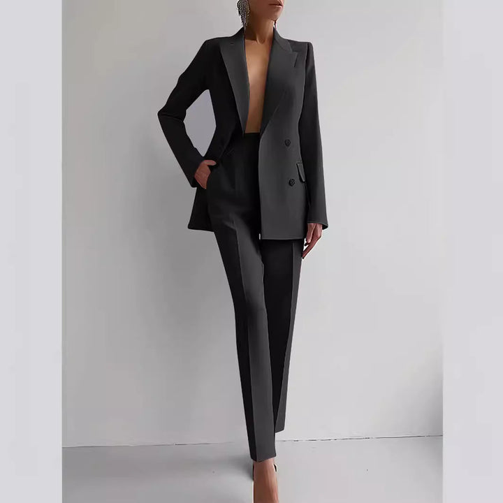 Casual Commuting Solid Color Blazer & High Waist Pants Set