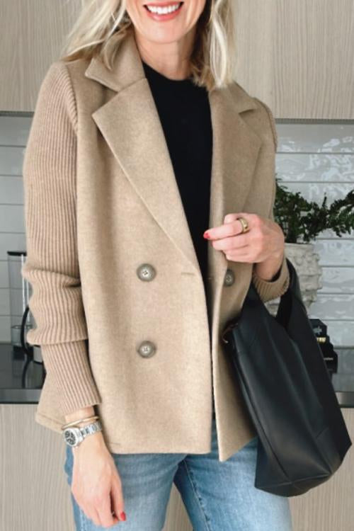 Lapel Button-Down Knit Sleeve Casual Jacket