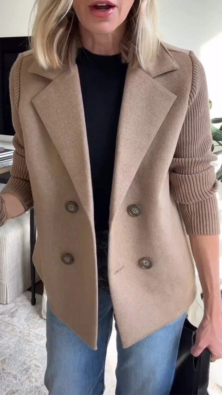 Lapel Button-Down Knit Sleeve Casual Jacket