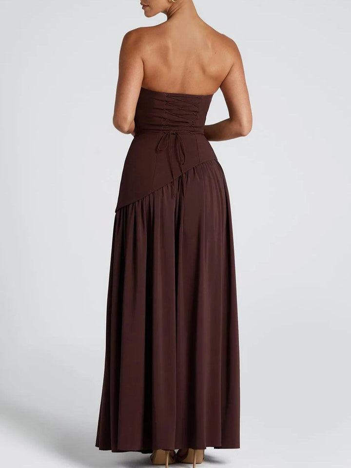 Strapless Slit Ribbon Maxi Dress