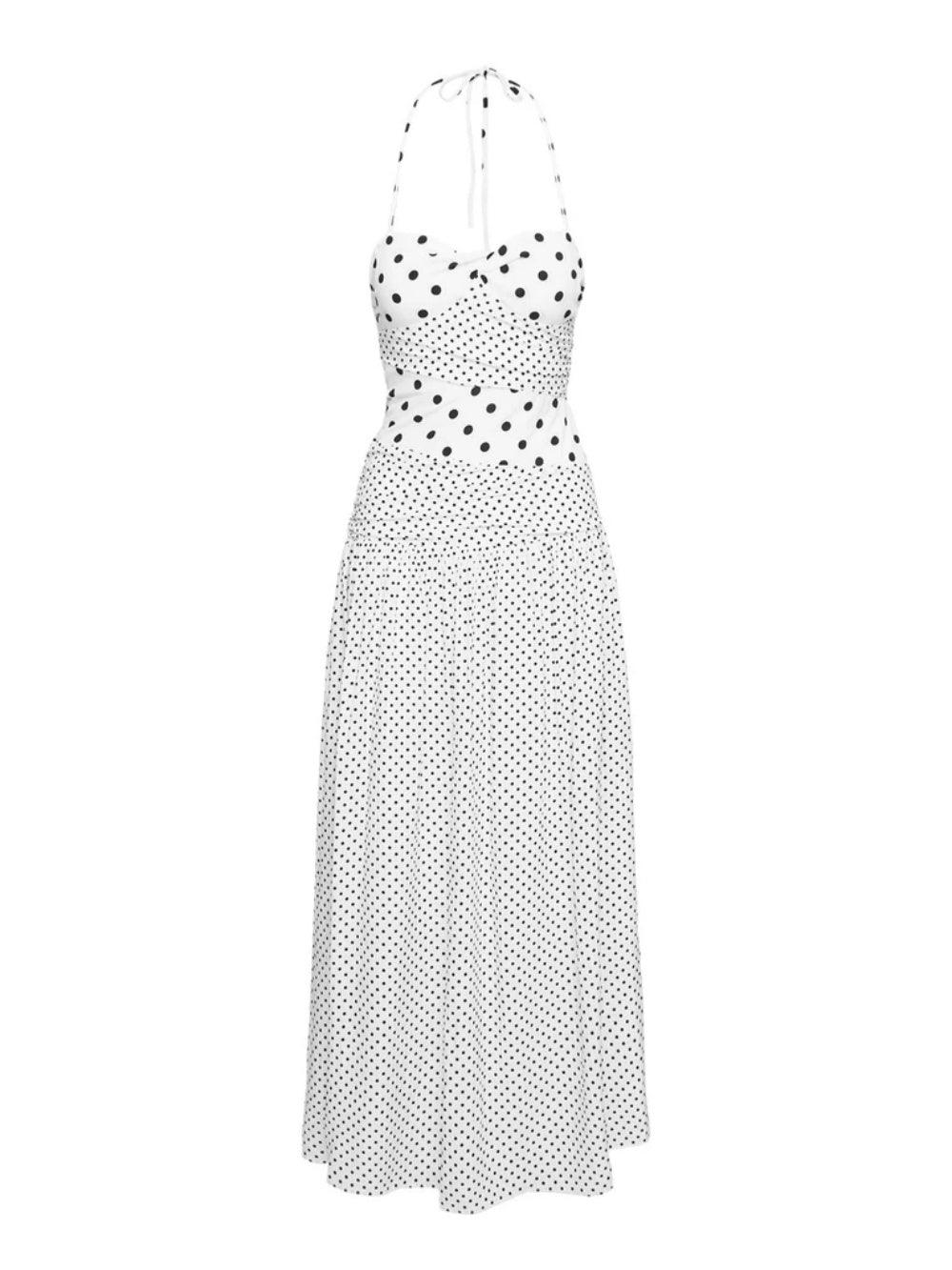Halter Maxi Dress White Polka