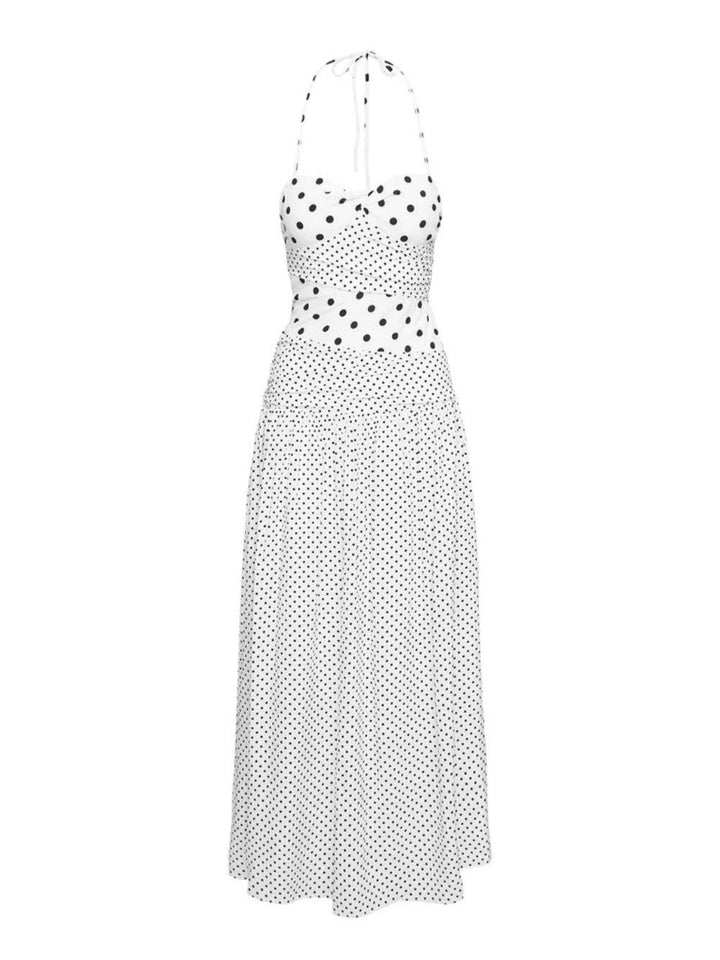 Halter Maxi Dress White Polka