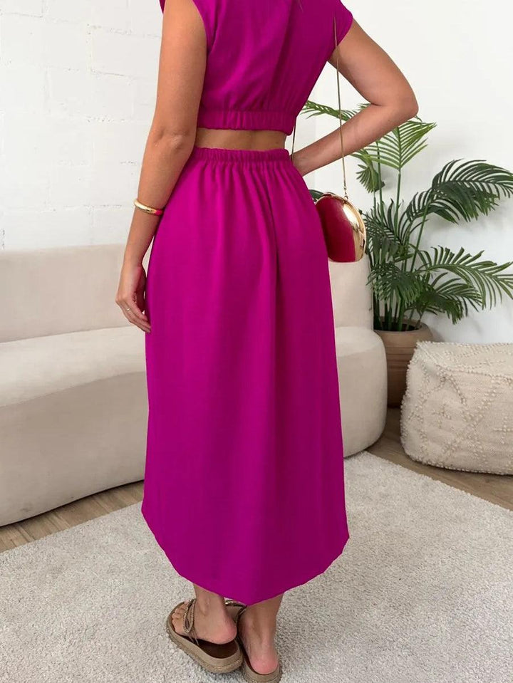 Shirt Breasted Back Cutout Casual Maxi Dress