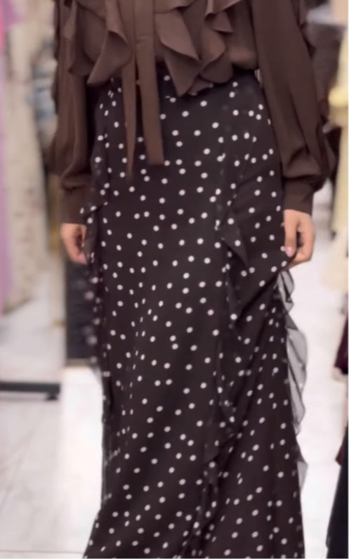 Ruffle Chiffon Top and Polka Dot Skirt Set