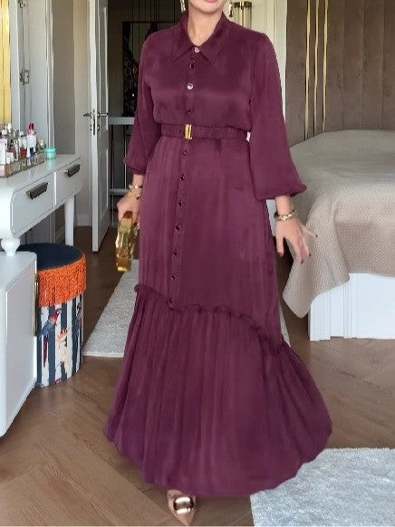 Elegant single-breasted button-down dress with belt