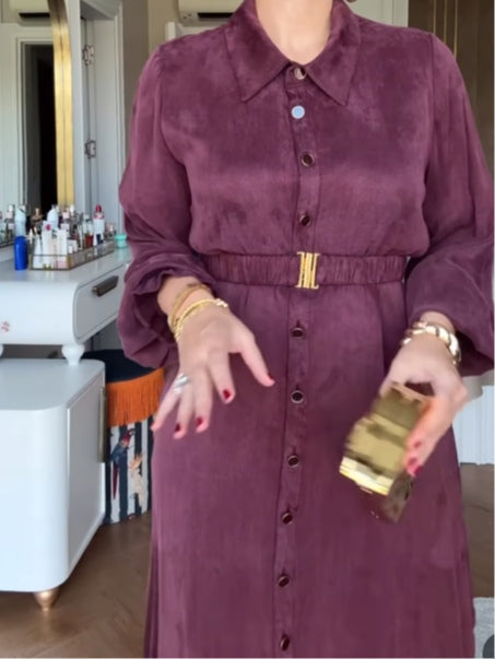 Elegant single-breasted button-down dress with belt