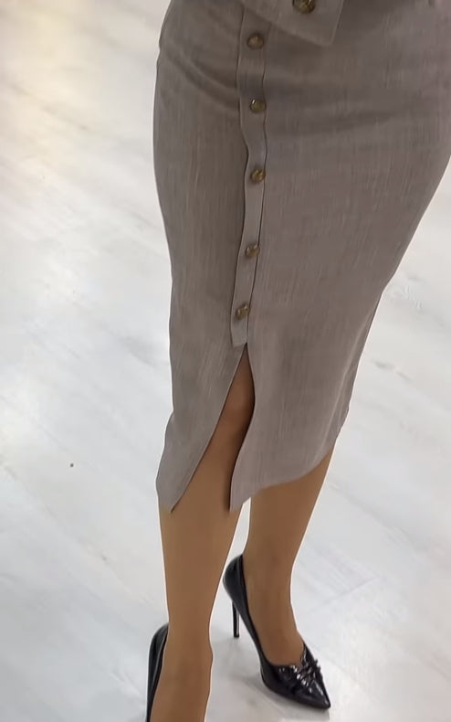 Asymmetrical button-down blazer and skirt set