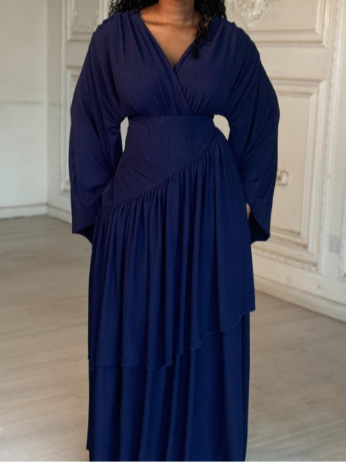 Navy V-neck long-sleeved maxi dress