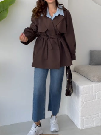 Casual lapel tie waist trench coat