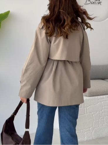 Casual lapel tie waist trench coat