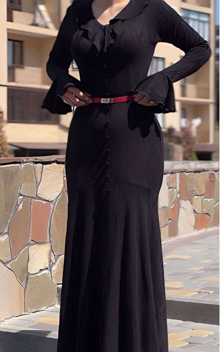 Ruffle neckline and ruffle cuffs maxi dress