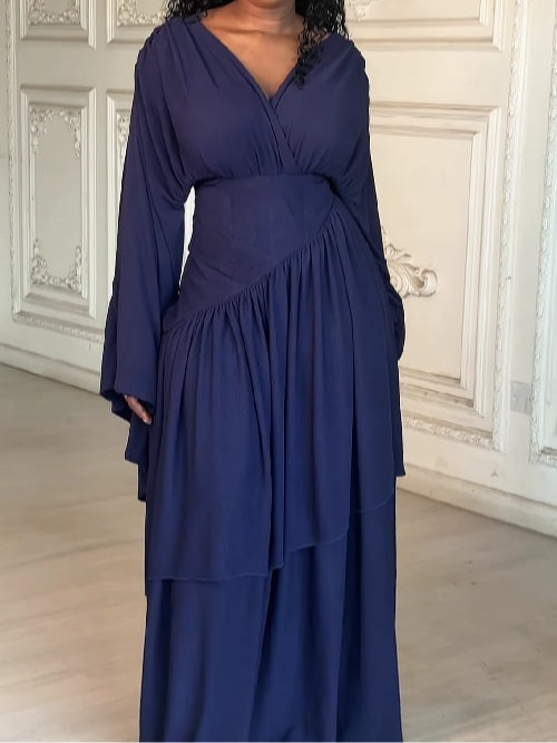 Navy V-neck long-sleeved maxi dress