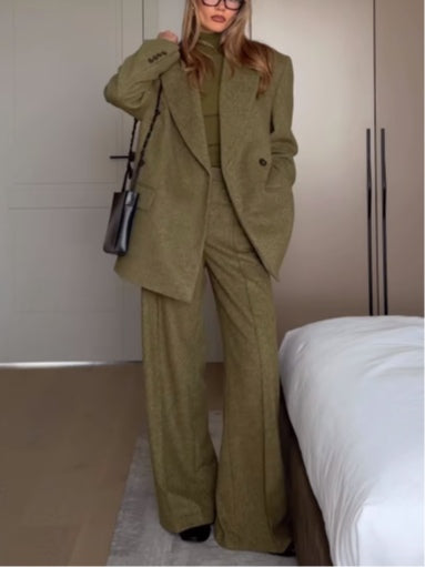 Olive green blazer and trousers set