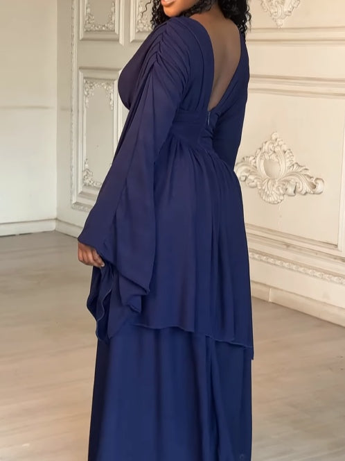 Navy V-neck long-sleeved maxi dress