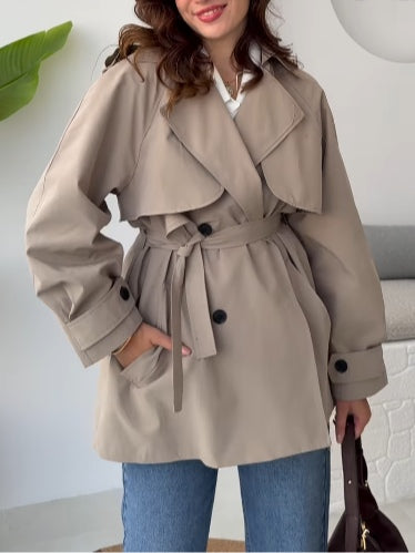 Casual lapel tie waist trench coat