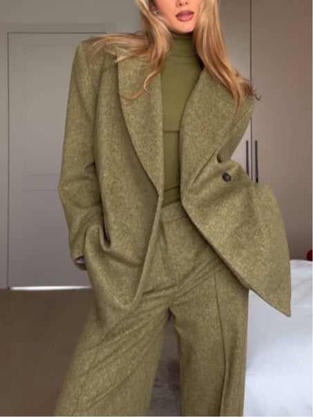 Olive green blazer and trousers set