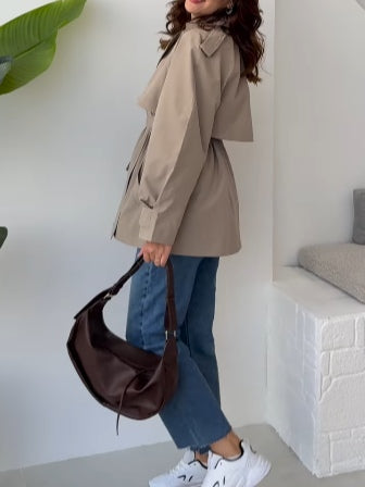 Casual lapel tie waist trench coat