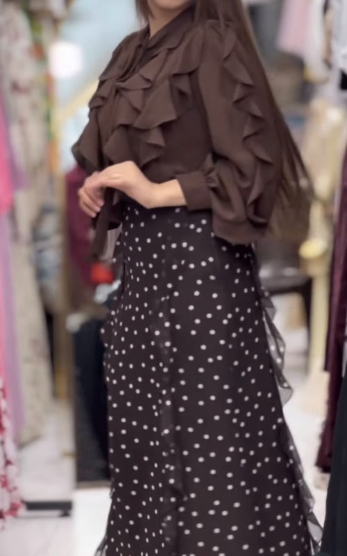 Ruffle Chiffon Top and Polka Dot Skirt Set